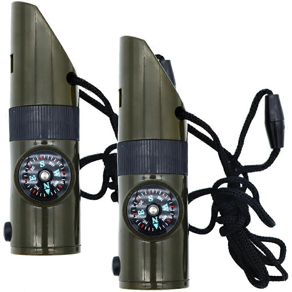 2Pcs Multi-functional Outdoor Survival Whistle with Loud Sound Compass Thermometer LED Light ABS