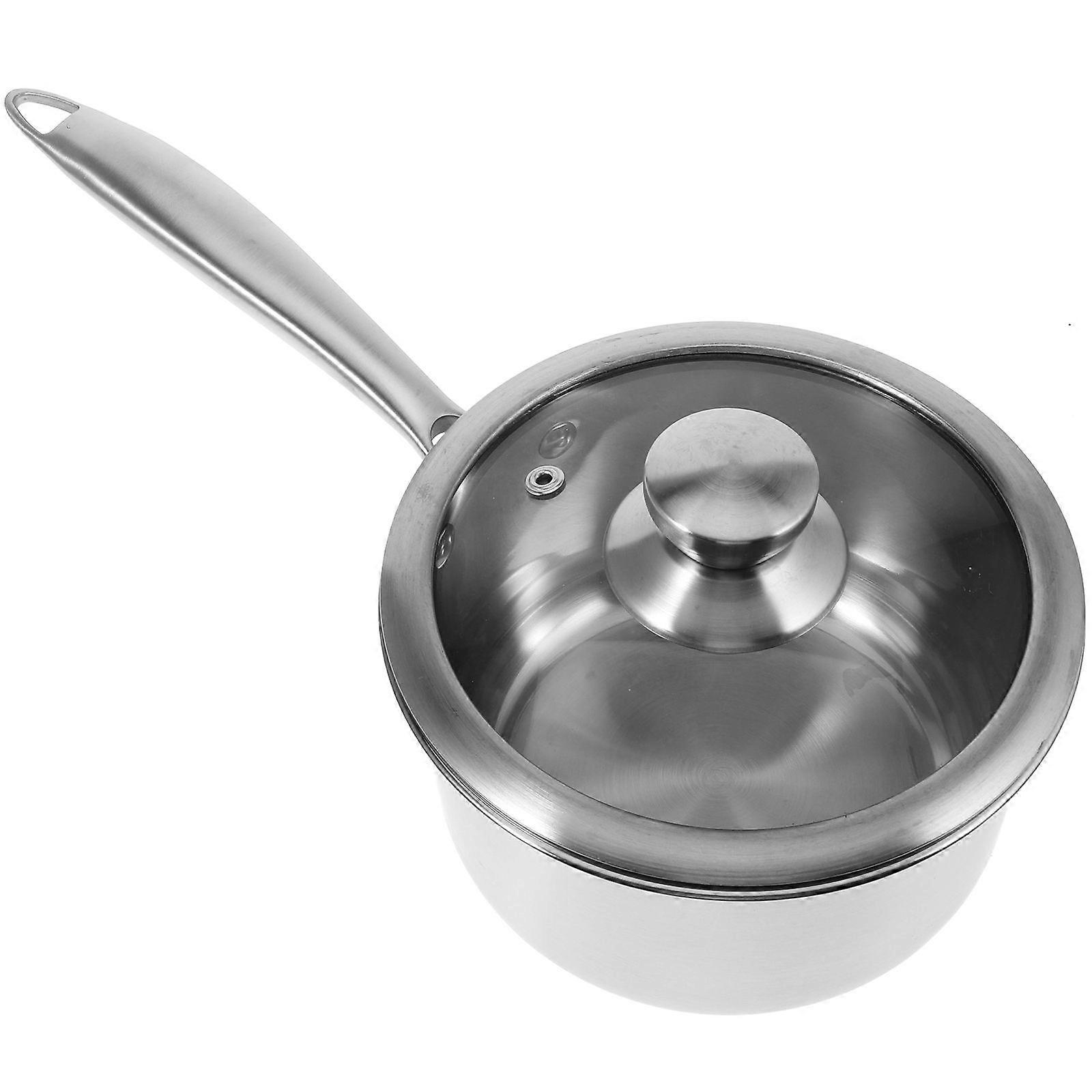 Silver Small Pan with Lid Stainless Steel Cooking Stockpot for Small Family Cooking Flat Base Feature 1Pack