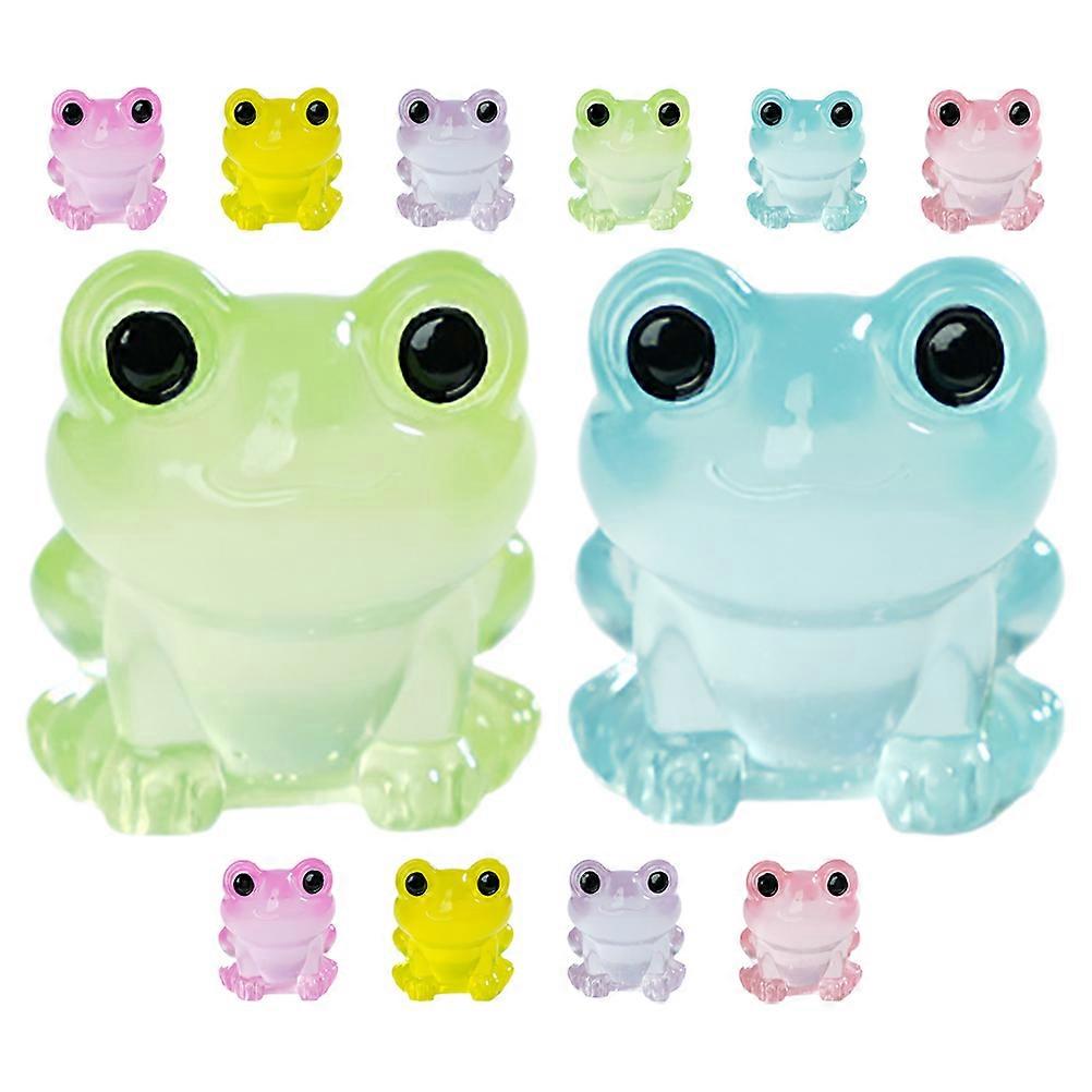 12pcs Luminous Mini Frog Figurines Glow in the Dark Resin Garden Decorations Cute Tiny Frogs for Dollhouse Aquarium Terrarium Home Use