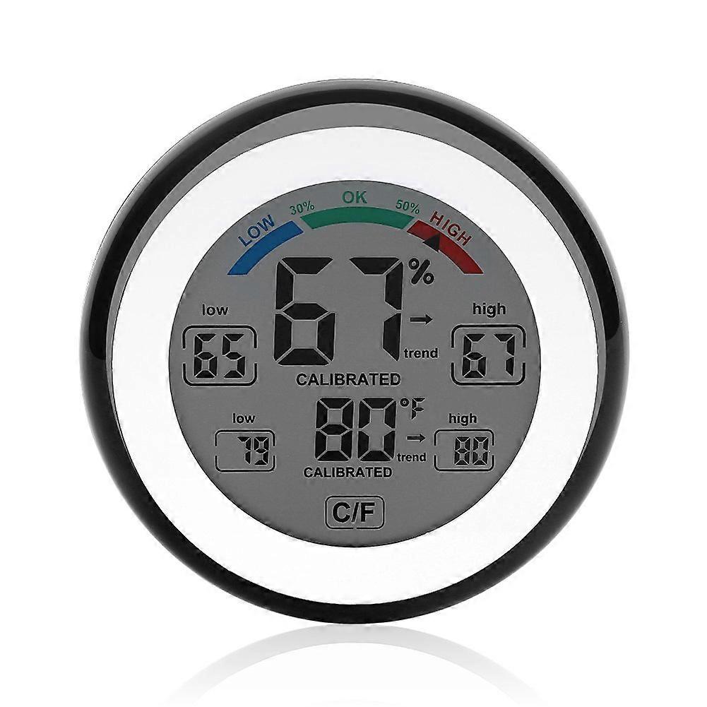 Temperature measuring device, comfort level display, LCD digital measuring device with holder (Black)