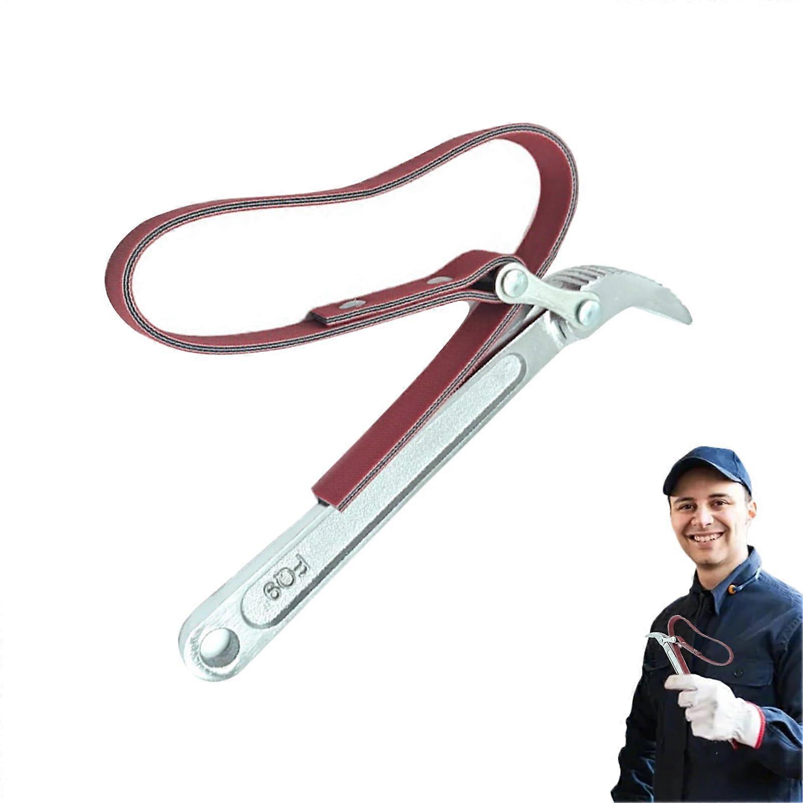 Oil Filter Strap Wrench – Adjustable Rubber Grip Oil Filter Tool, 22.9 cm Durable Band Wrench for Maintenance and Garage Use