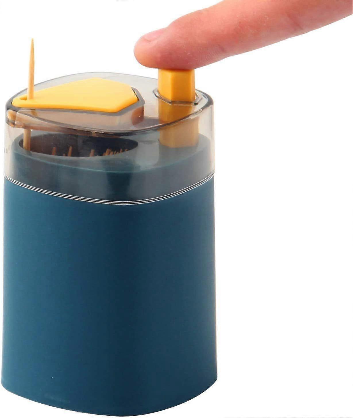 Toothpick Holder Dispenser, Pop-Up Automatic Toothpick Dispenser, Toothpick Storage Box (Blue)