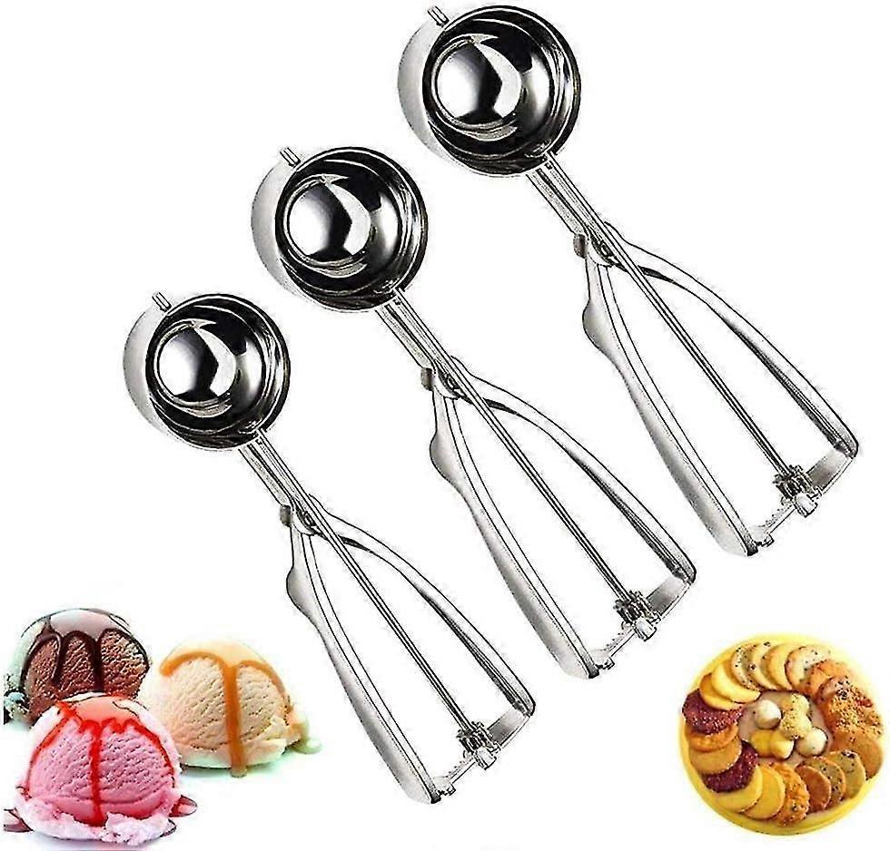 Ice cream scoop stainless steel, ice cream spoon stainless steel polished for ice cream, ice cream spoon / scoop with tong handle 3 different sizes, l