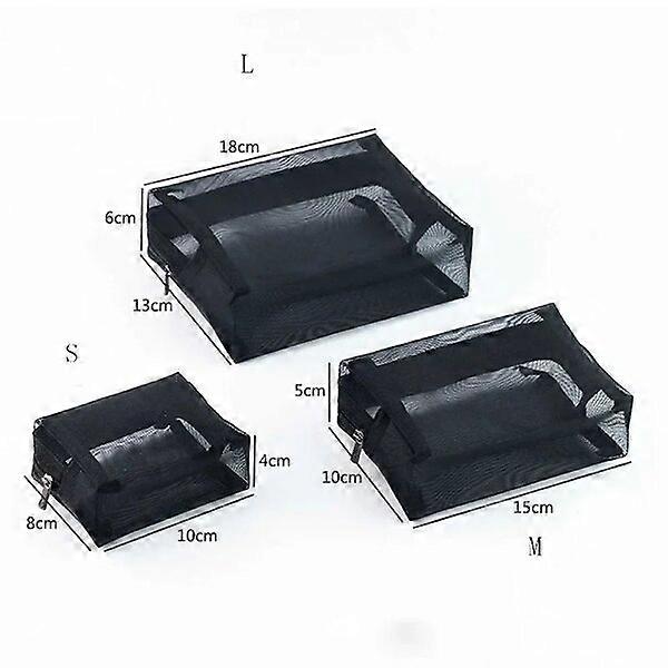 Transparent mesh cosmetic bags in small, medium and large sizes, easy to find items and extremely durable