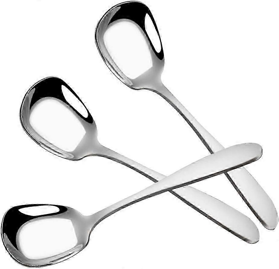 3 Pcs Square Soup Spoon Thicken Stainless Steel Soup Spoons Flat Square Scoop Large & Deep Soup Server Spoon - Silver