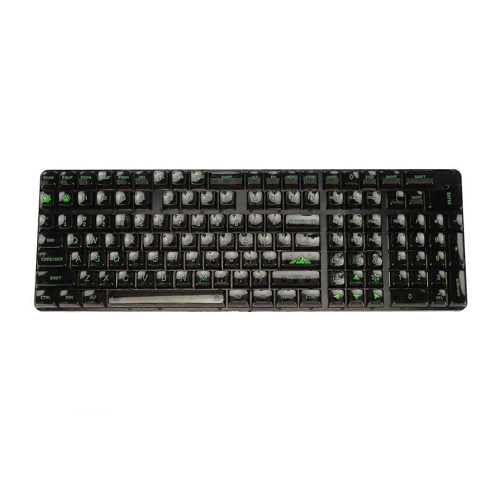 132 Keys High Transparent PC CBSA Ergonomic Keycap Set for Mechanical Keyboards Green Letters