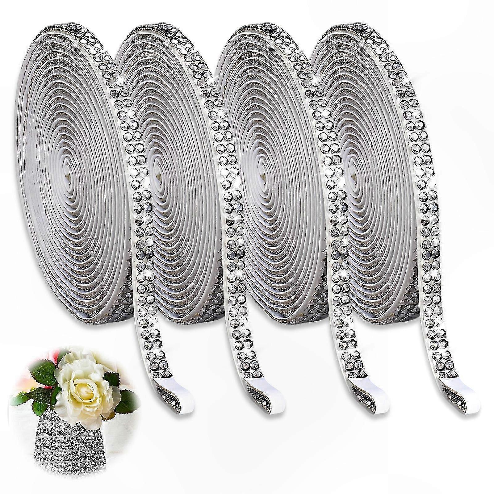 Sparkling Rhinestone Ribbon Rolls, 4 Pack Self-Adhesive Glitter Strips for DIY Crafting and Decoration Projects