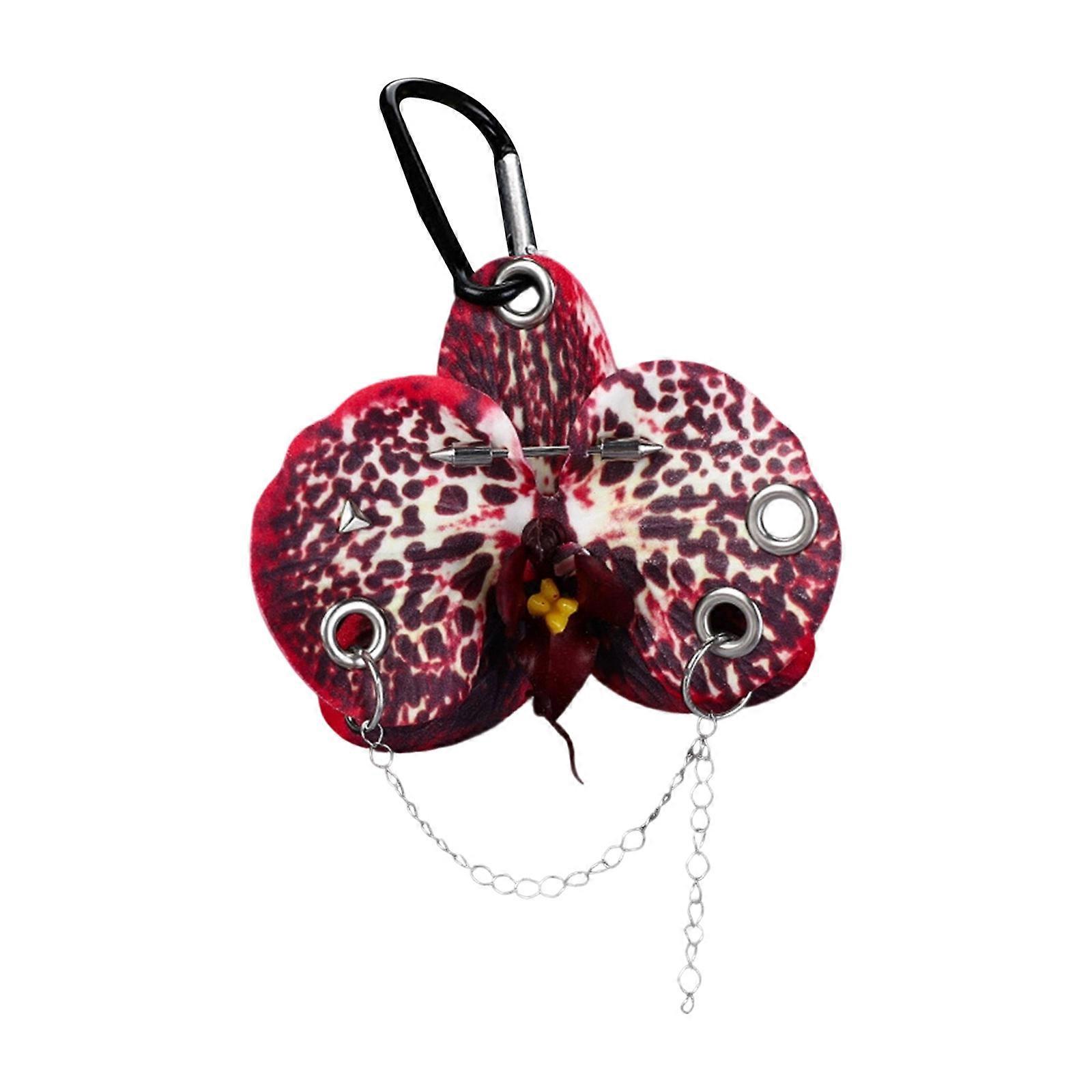Artistic Phalaenopsis Keychain Lightweight Design Phone Pendant Ornament for Keys Bags and Car Decoration  Red leopard pattern