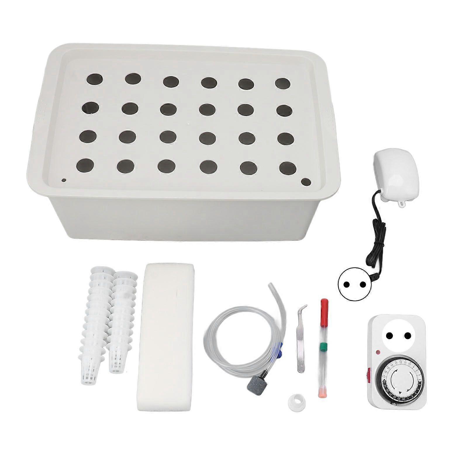 24 huller grå hydroponisk system voksende kasse med timer iltpumpe hydroponisk system planter boks EU stik 220V
