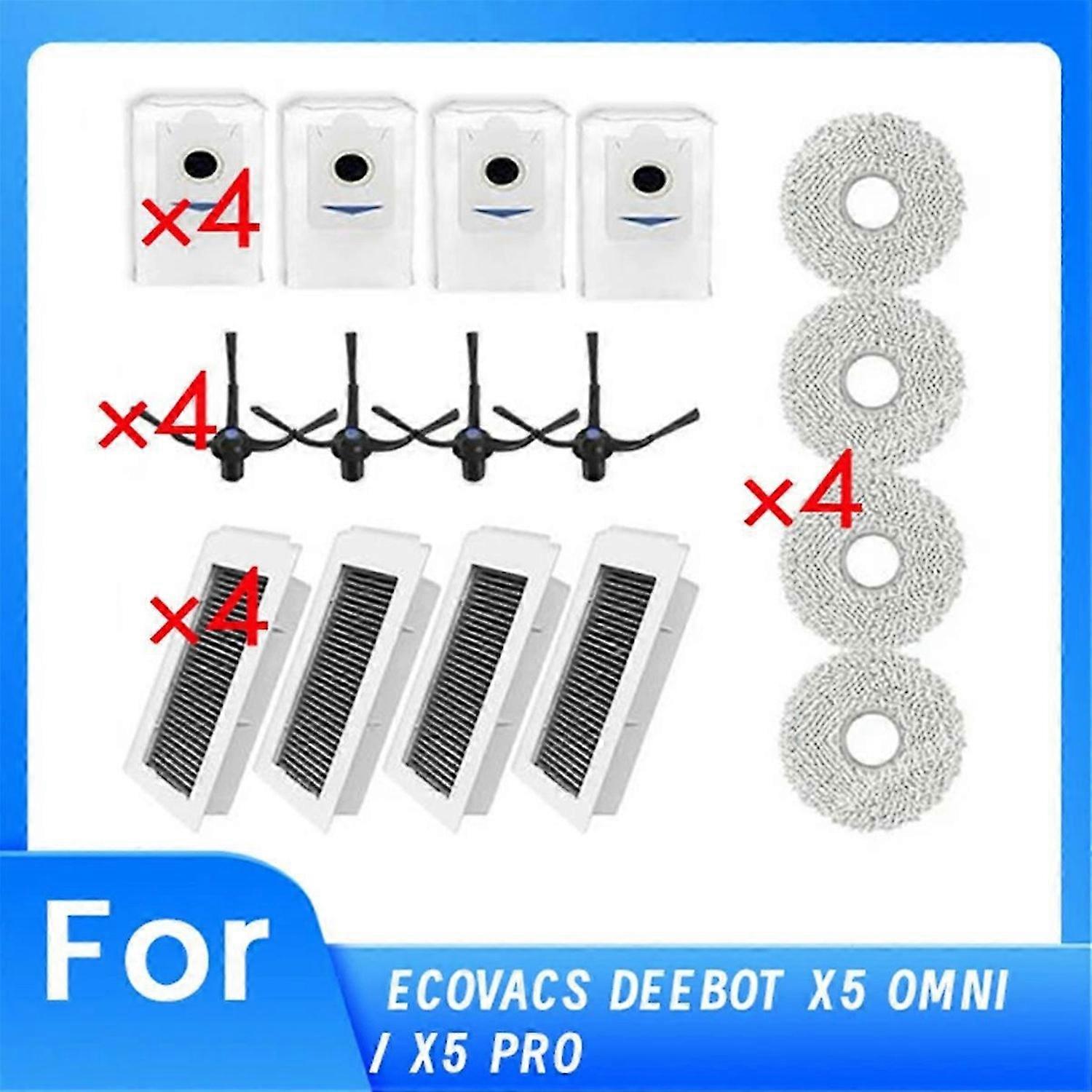 16 Pcs for Ecovacs Deeboot X5 Omni / X5 Pro Omni Sweeper Accessories Side Brush Filter Rag Dust Bag