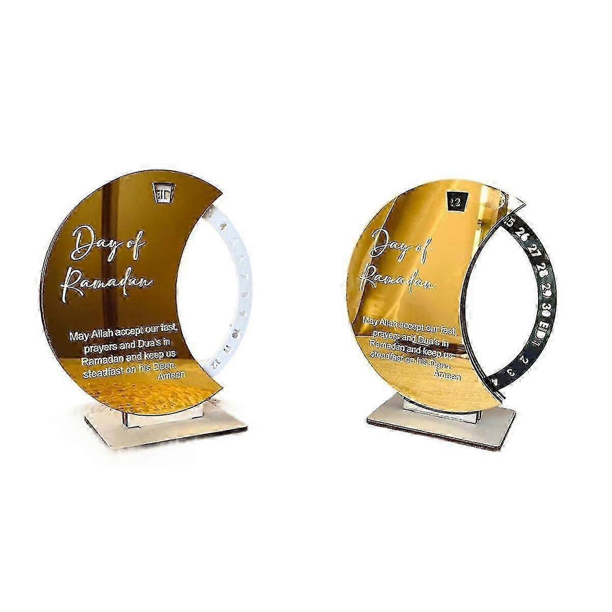Ramadan Calendar, Ramadan Countdown Mubarak Acrylic Moon Ornament Ramadan Table Decoration,Gold & Silver-Excellence