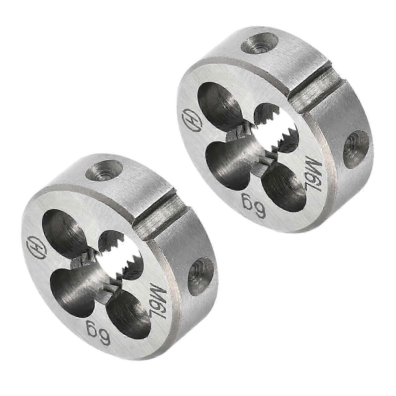 Round thread die, M6 die 20mm OD, alloy tool steel lefthand thread cylindrical threading tool with 4 chip holes, 2 pieces