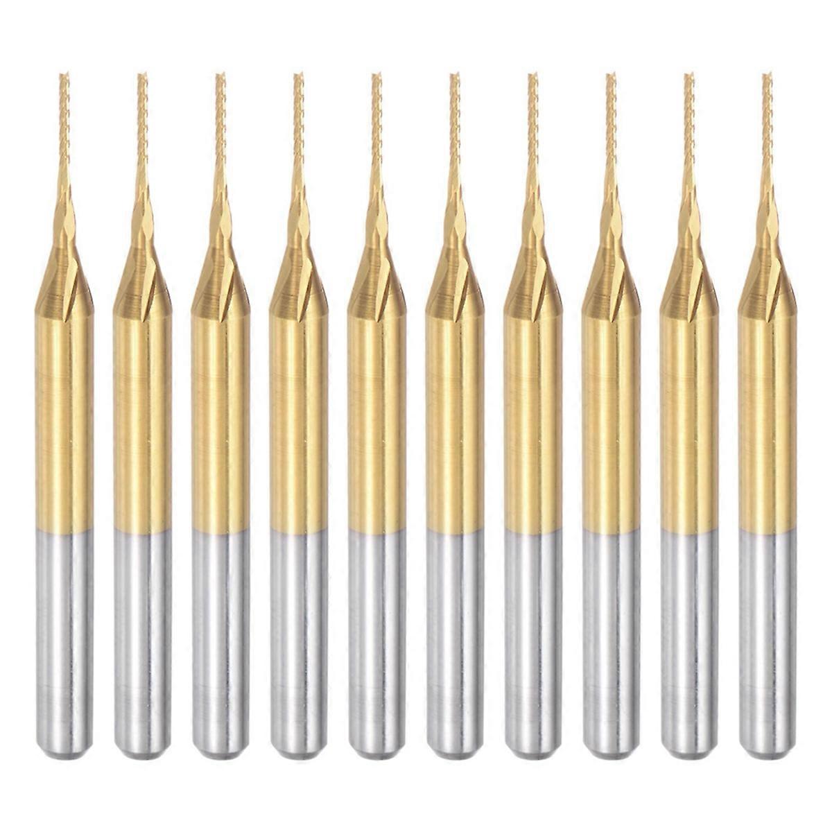 10PCS Titanium Coat Carbide End Mill Engraving Milling Cutter CNC Router Bits for PCB Machine, 1/8 Inch Shank 0.6Mm