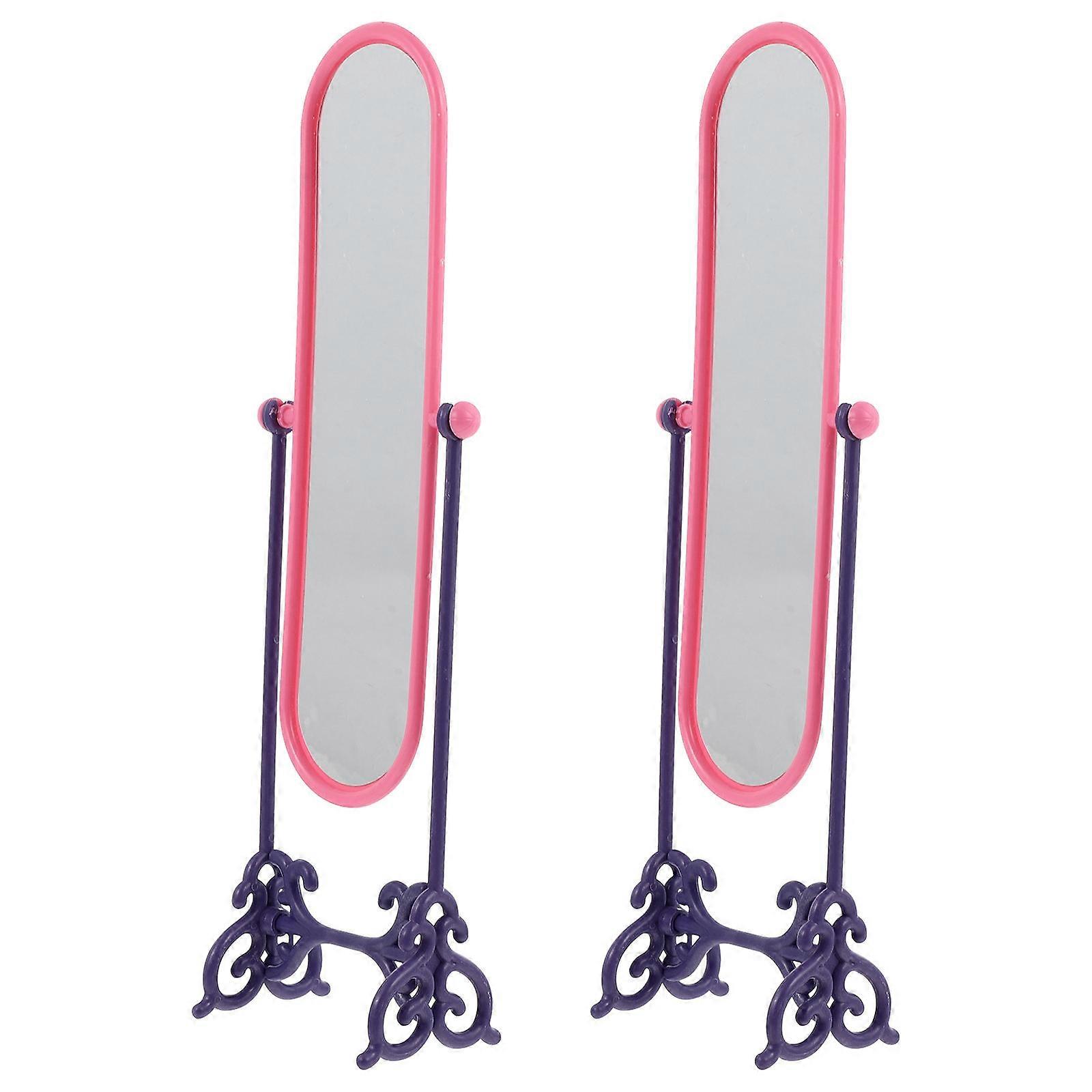 Makeup Mirror Model Rotated Floor Mirror for Decor 2Pcs Pink ABS Material