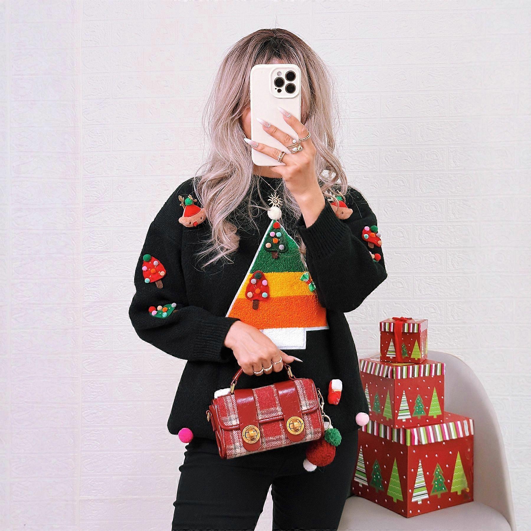 Christmas Knit Sweater Round Neck 3D Pattern Casual Loose Pullover