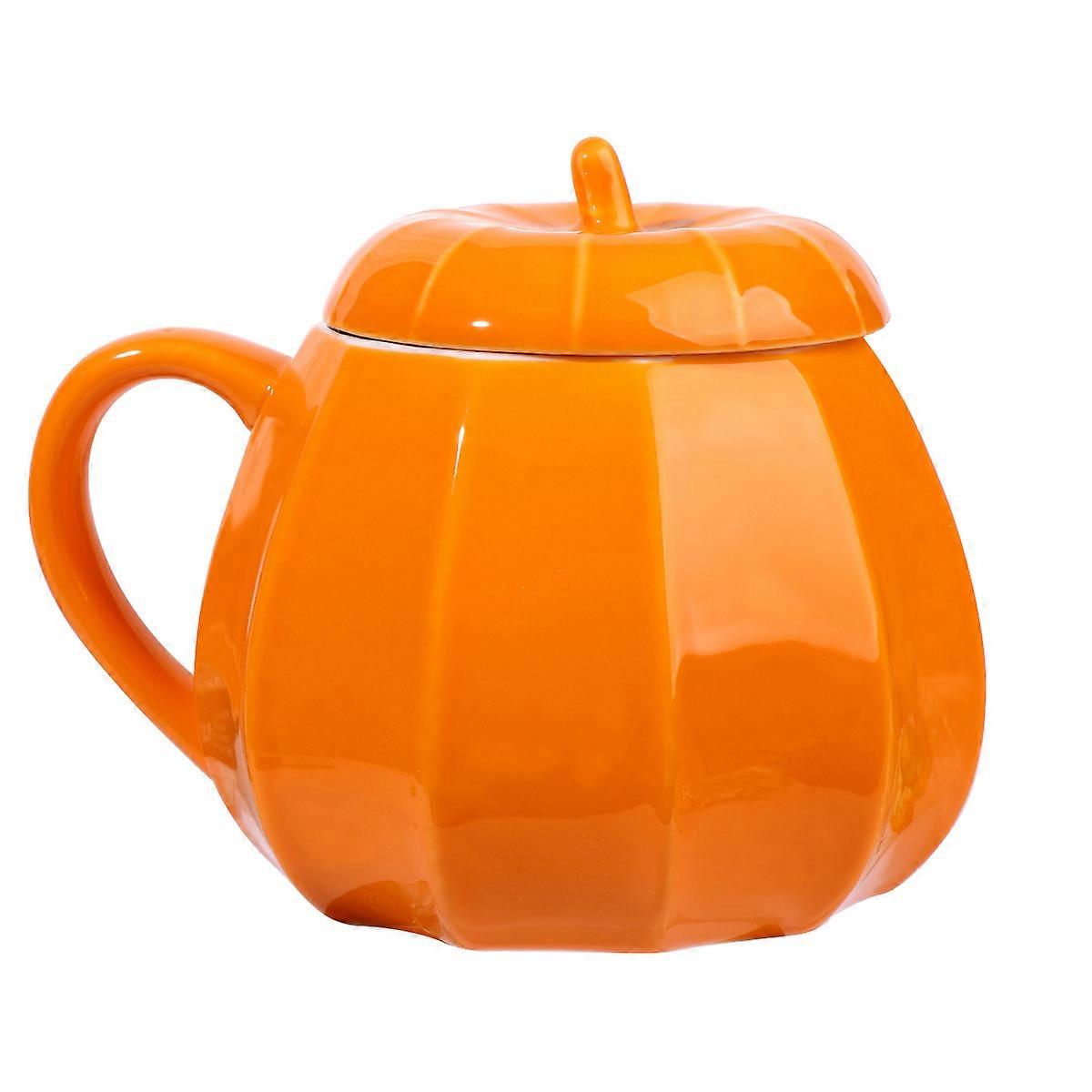 Ceramic Pumpkin Shape Cup Milk Mug for Home Use 2Pcs Orange