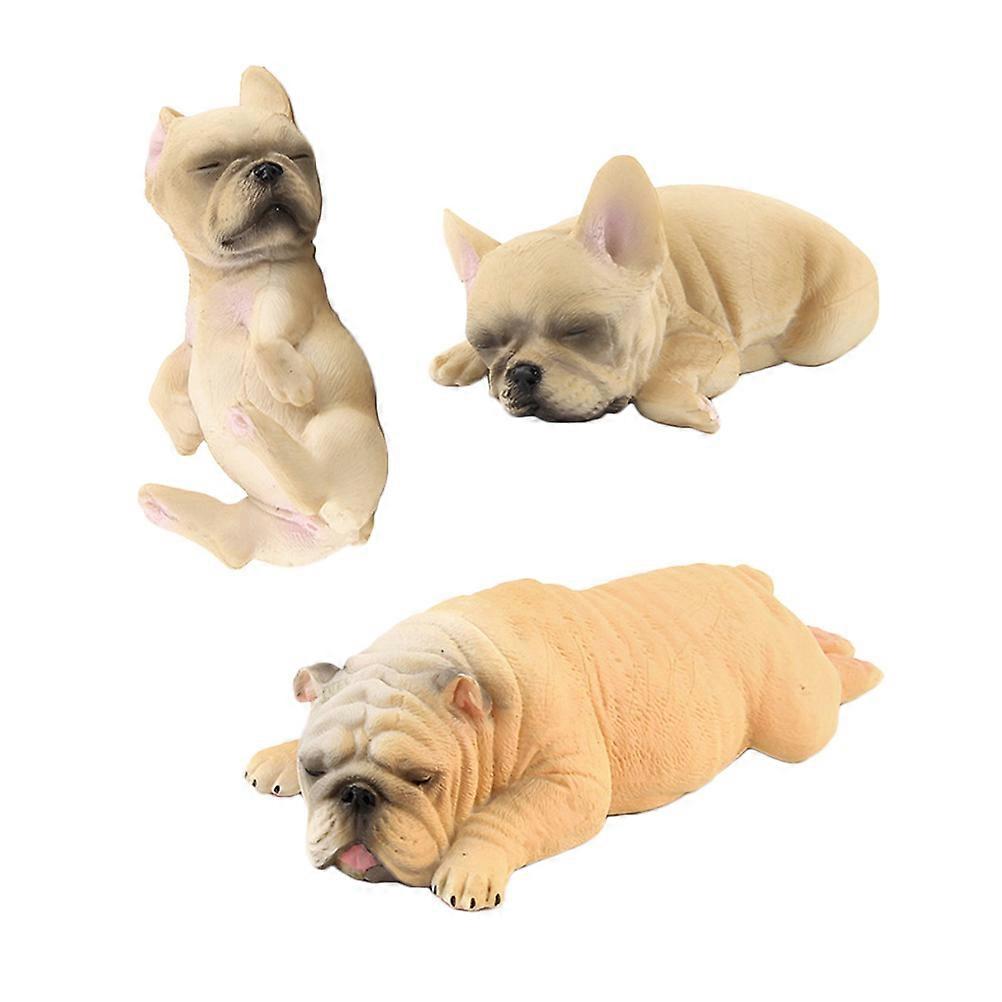 Bulldog Statue Model for Home Use 9Pcs Plastic Dog Decor Set