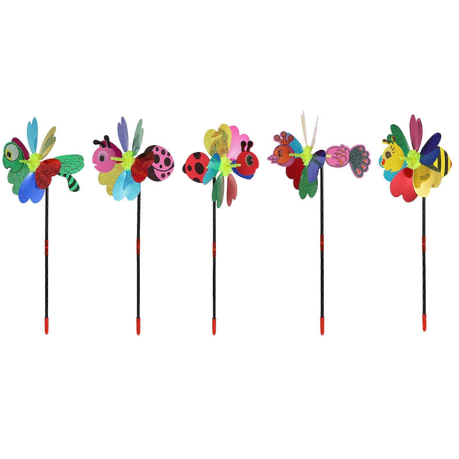 Assorted Color Insect Windmill Plastic Garden Decor Plug-in Windmill 5Pcs