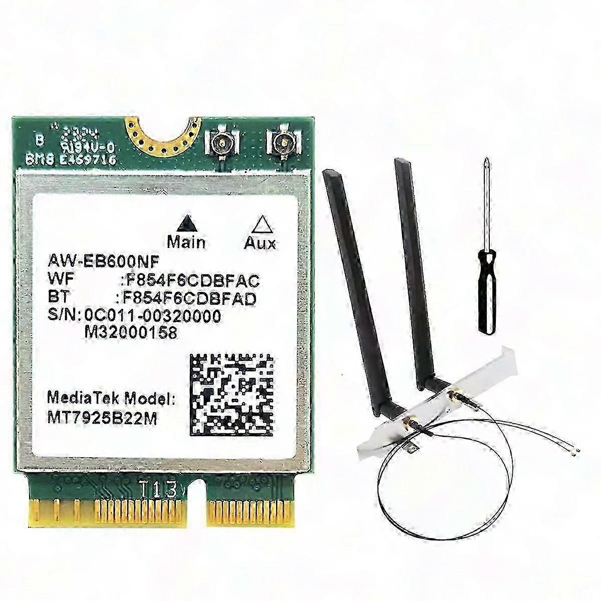 WiFi 7 Card 5400Mbps, MT7925 Triple Band 2.4G/5G/6G, BT5.3, M.2 Adapter with Antennas for Windows/Linux