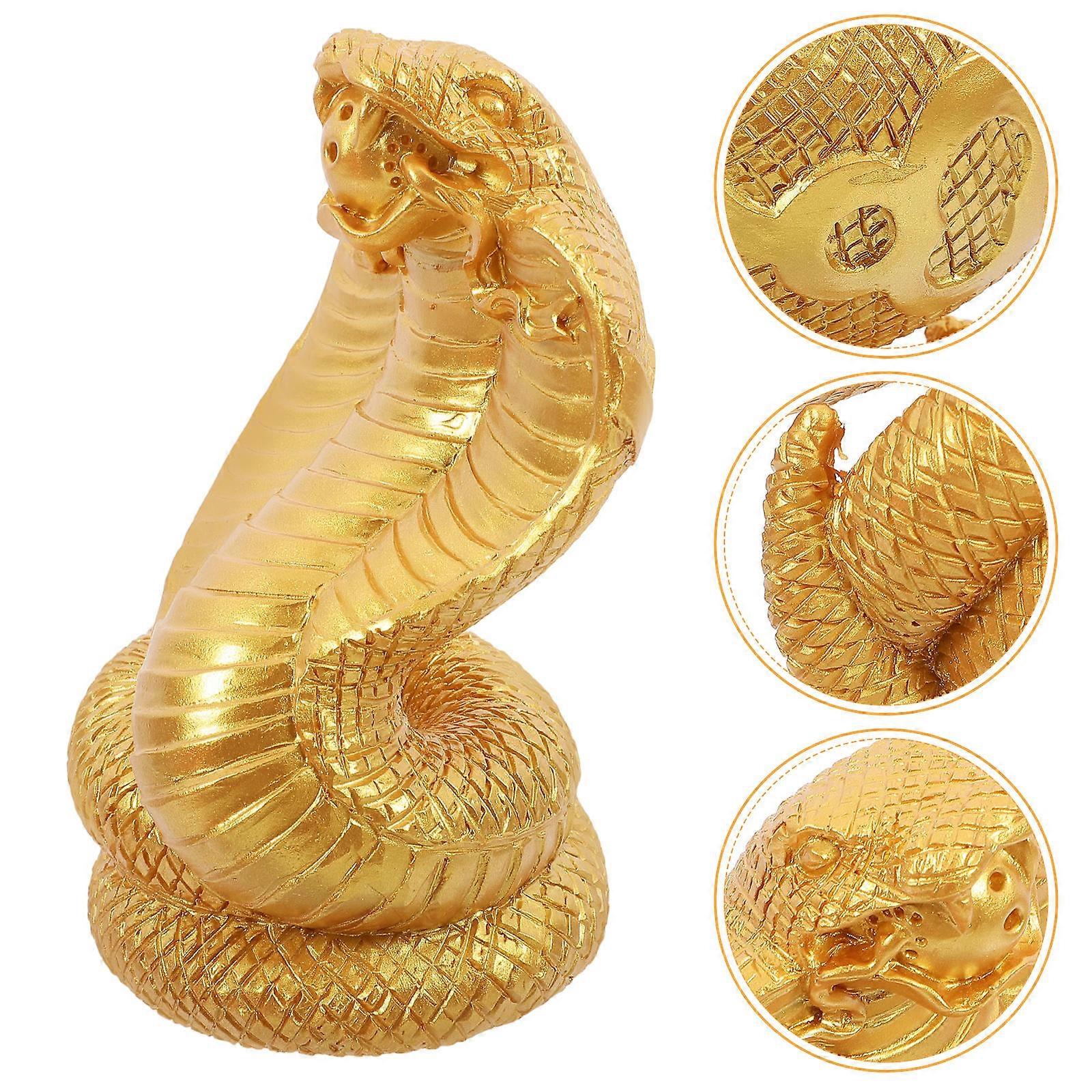 Resin Snake Figurine Decorative Statue for Home 2Pcs Golden Color