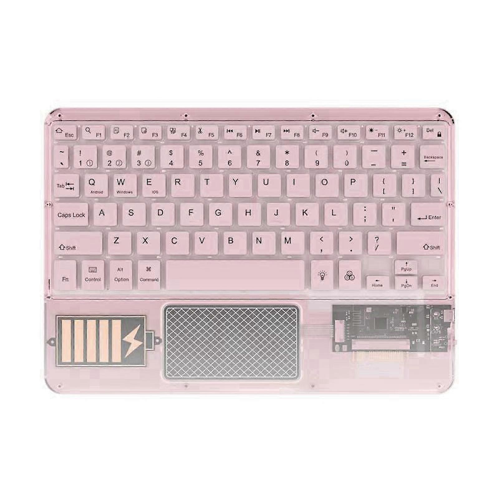 Wireless Touch Keyboard Backlit Keyboard RGB Keypad Transparent Crystal Bluetooth Keyboard Universal for PC,Pink