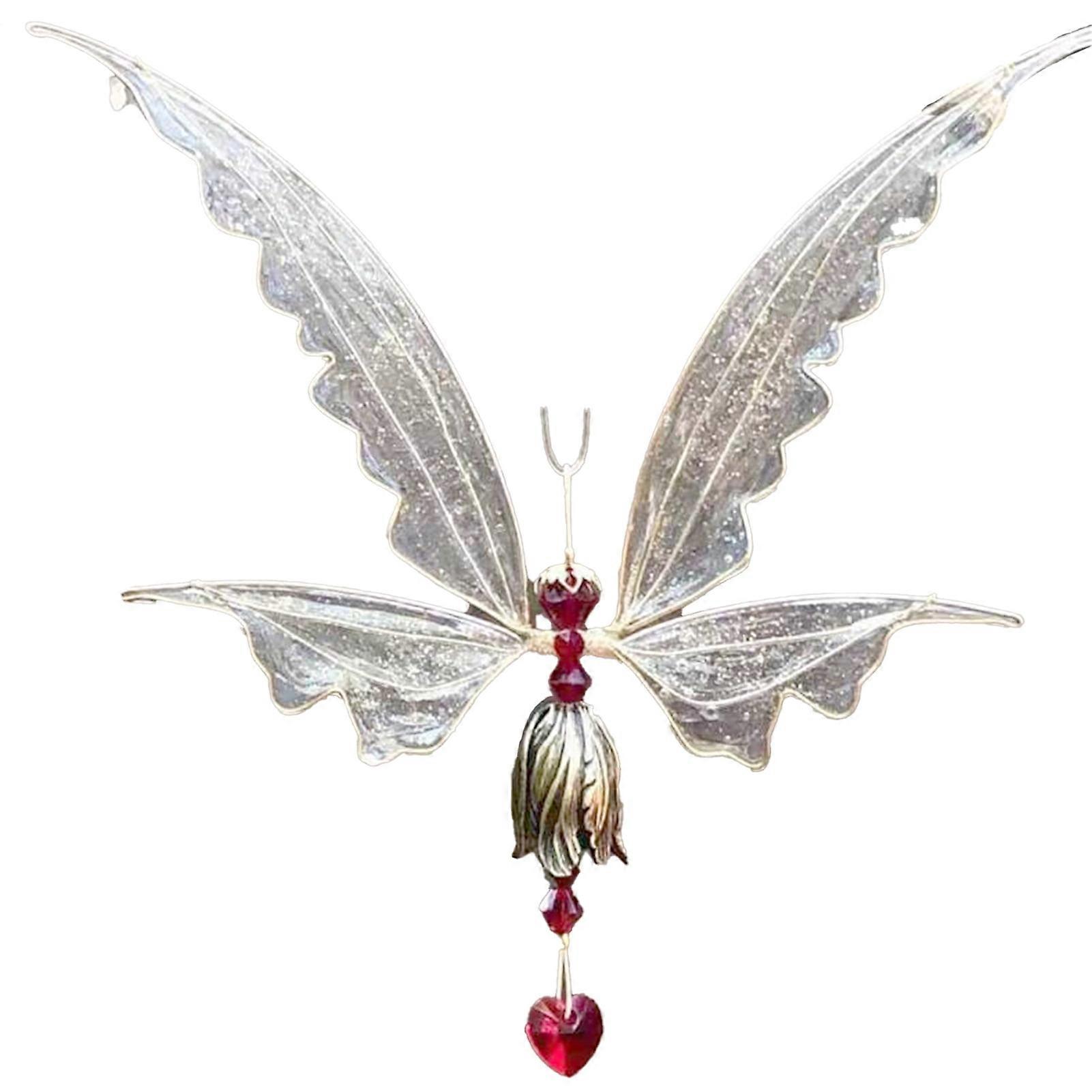 Farfi Wind Chime Creative No Deformation Epoxy Fairy Butterfly Angel Wind-bell for Window (Red)