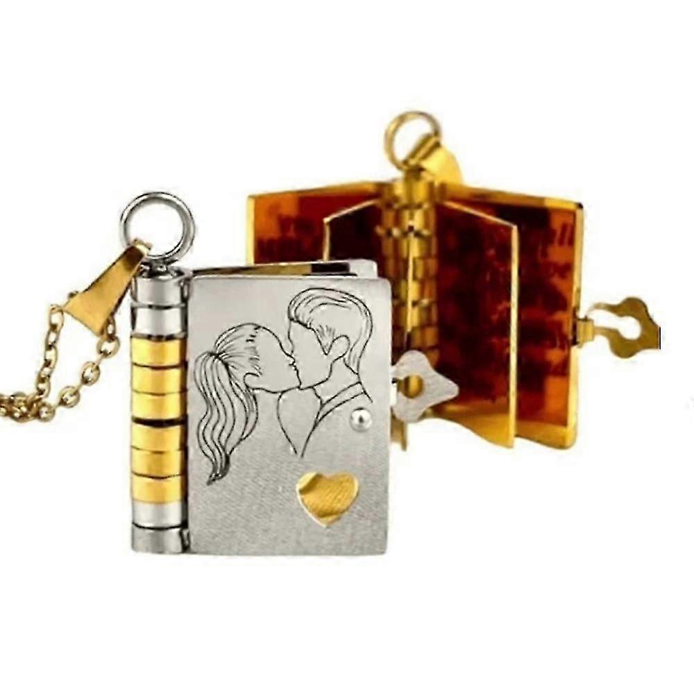 For Love - I Love You Book Necklace,Adjustable Openable Multi Layer Book Choker