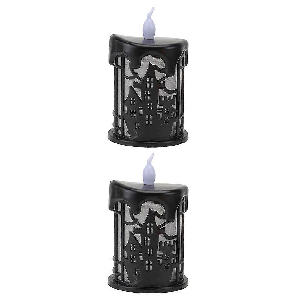 Halloween LED Candle Light Creative Candle Lamp for Decor 2Pcs Black Plastic