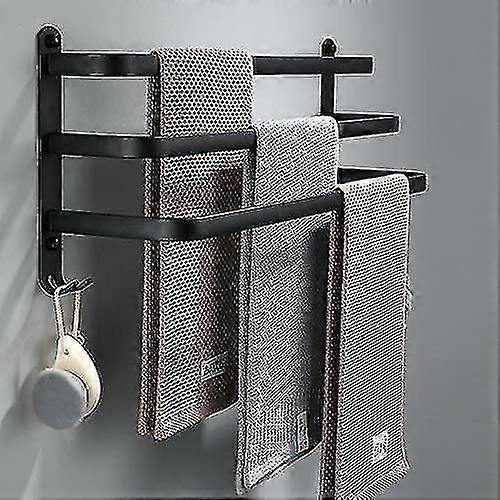 バスルームタオルラック、シャワーとキッチン用の黒い壁掛けタオルバー、ダブルフック付き防水ドアバー