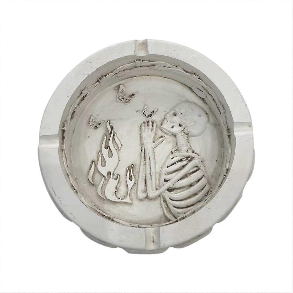 Funny Skull Ashtray Tray Container White