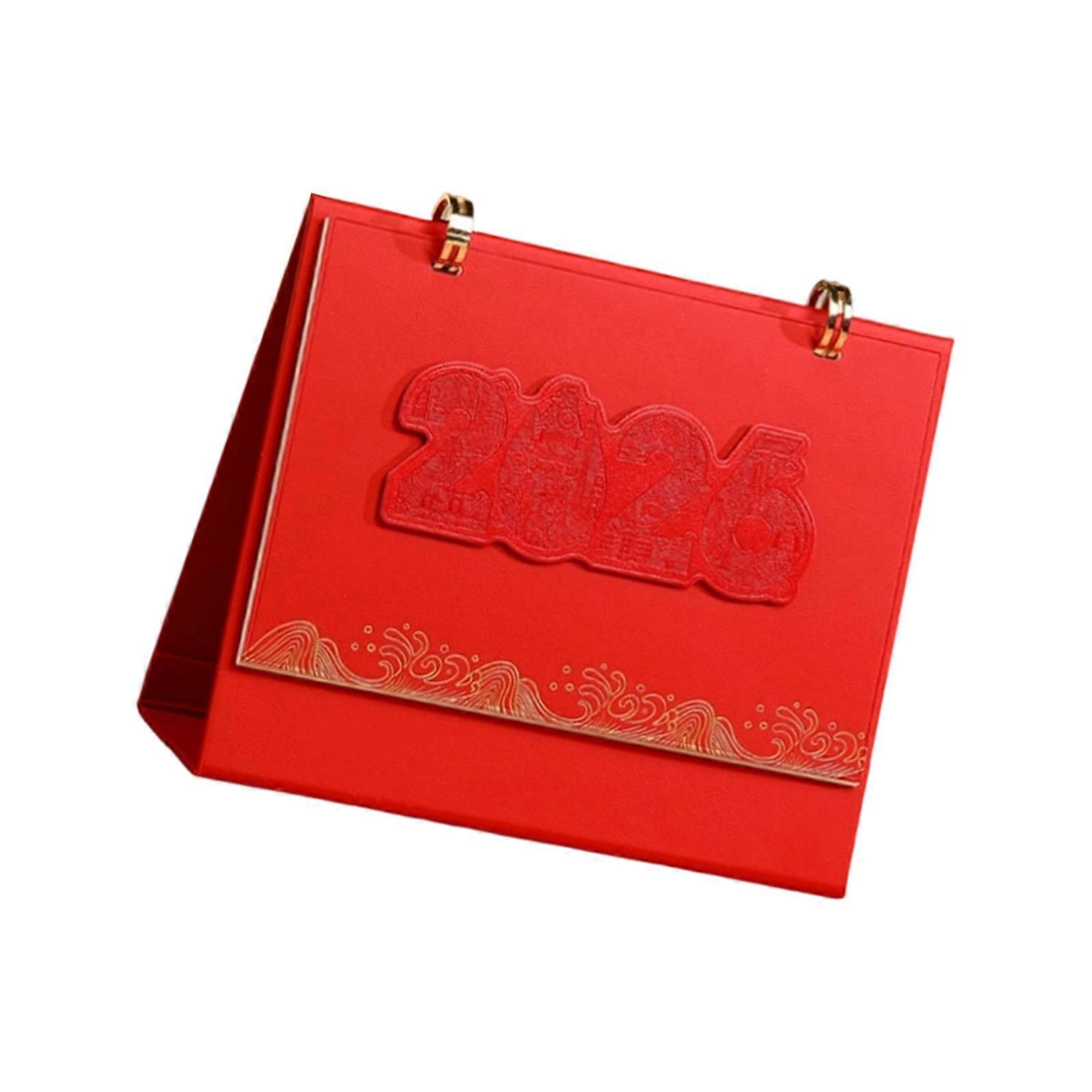 PU Leather 2026 Desk Calendar with Thickened Base and Easy Flip Pages Schedule Planner for Office Home Decorating  Red