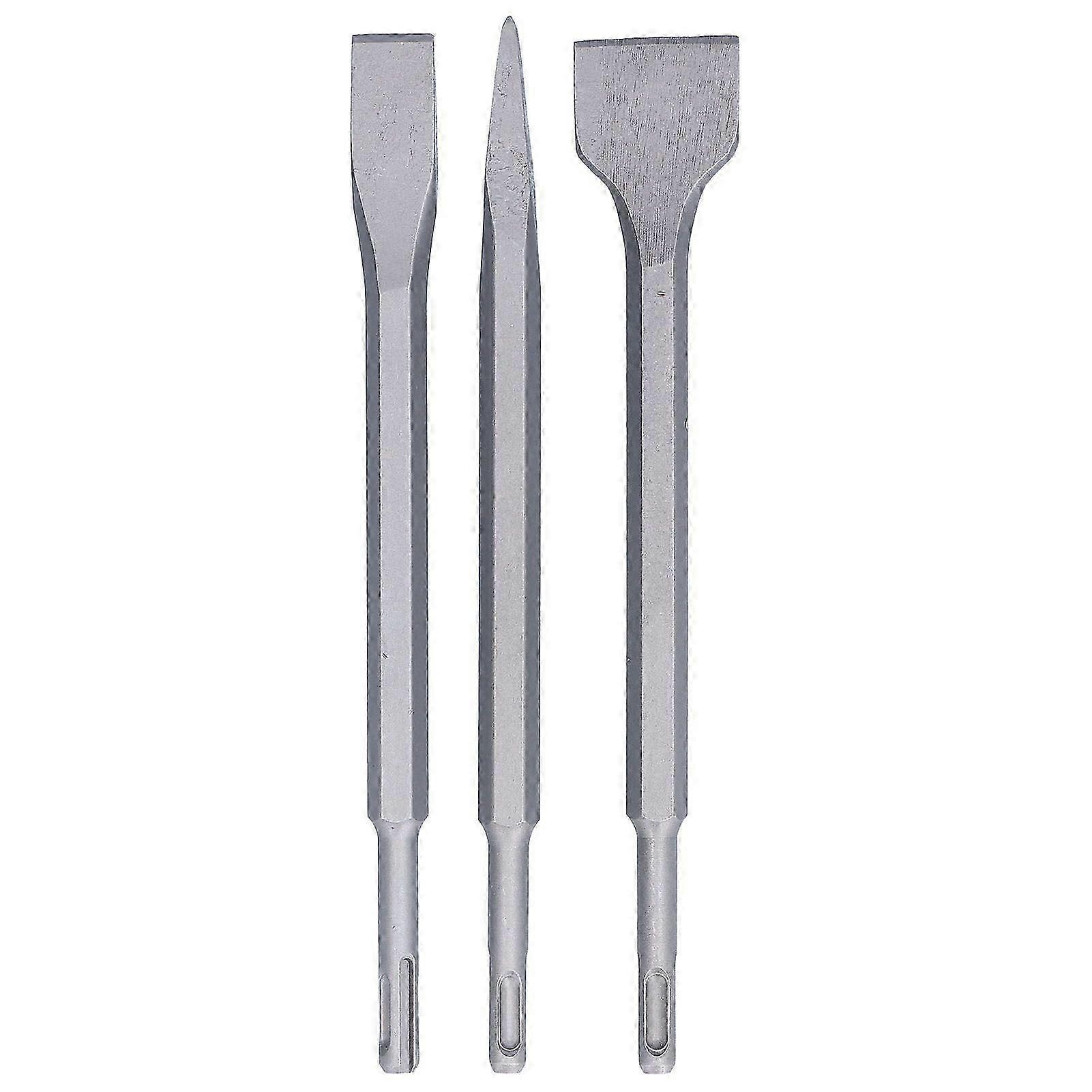 3Pcs Chisel Carbon Steel Scaling Flat Point Rotating Hammer Drill Bits for Tile Concrete WorkRound Handle