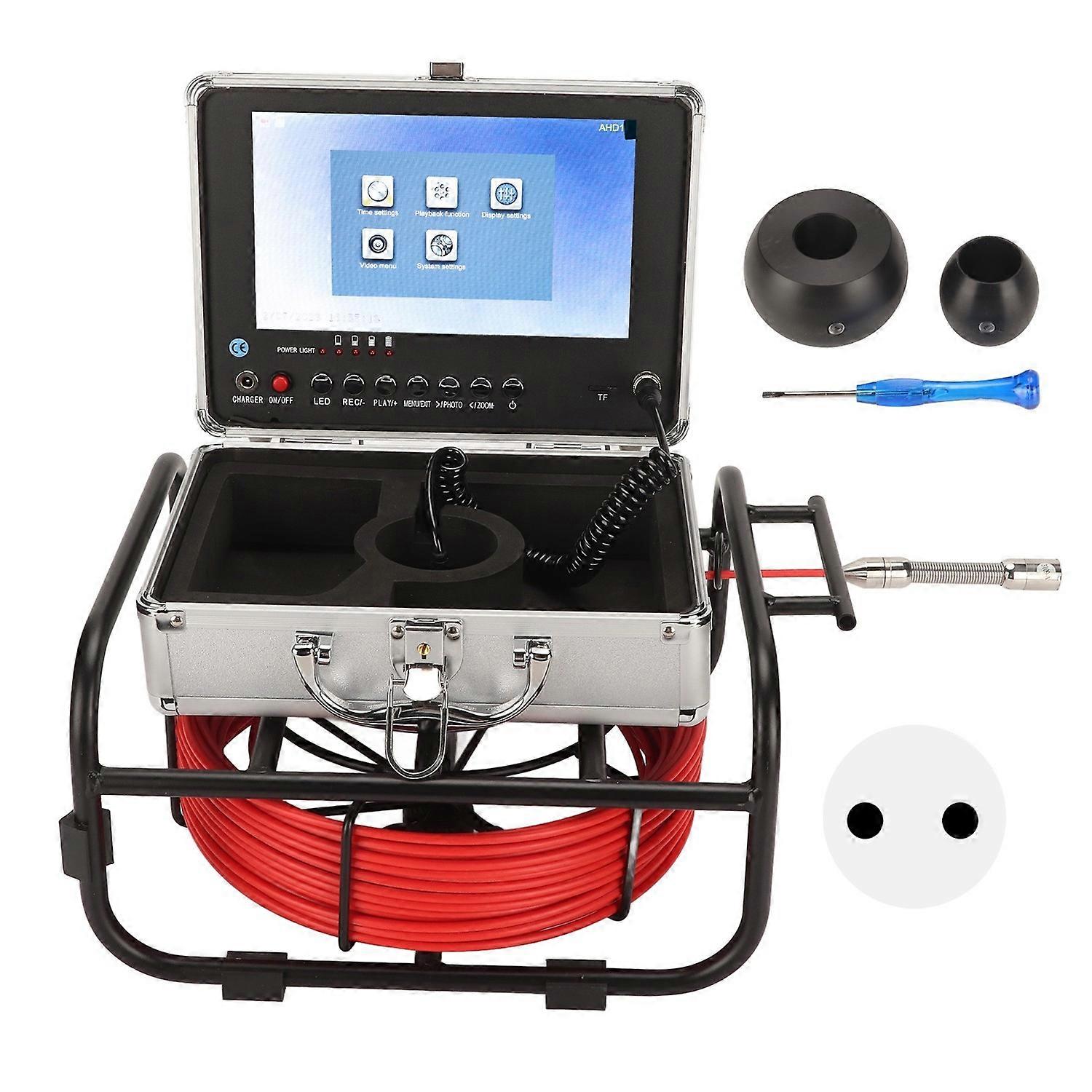 Pipe Endoscope Camera AHD 720P 8 Adjustable LED Light 9in LCD Display Sewer Camera 17mm Dia 100‑240V