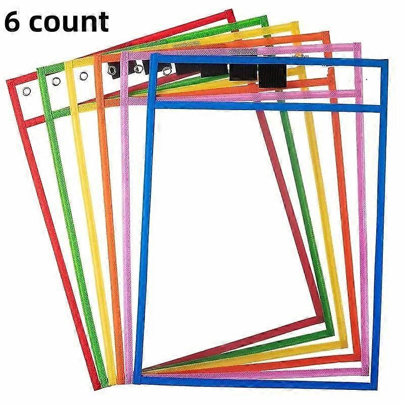 Reusable Dry Erase Pocket Case, 6 Counts Clear Plastic Sheet Protectors with Rings, Paper Storage Case for Lesson Planning & Note Taking