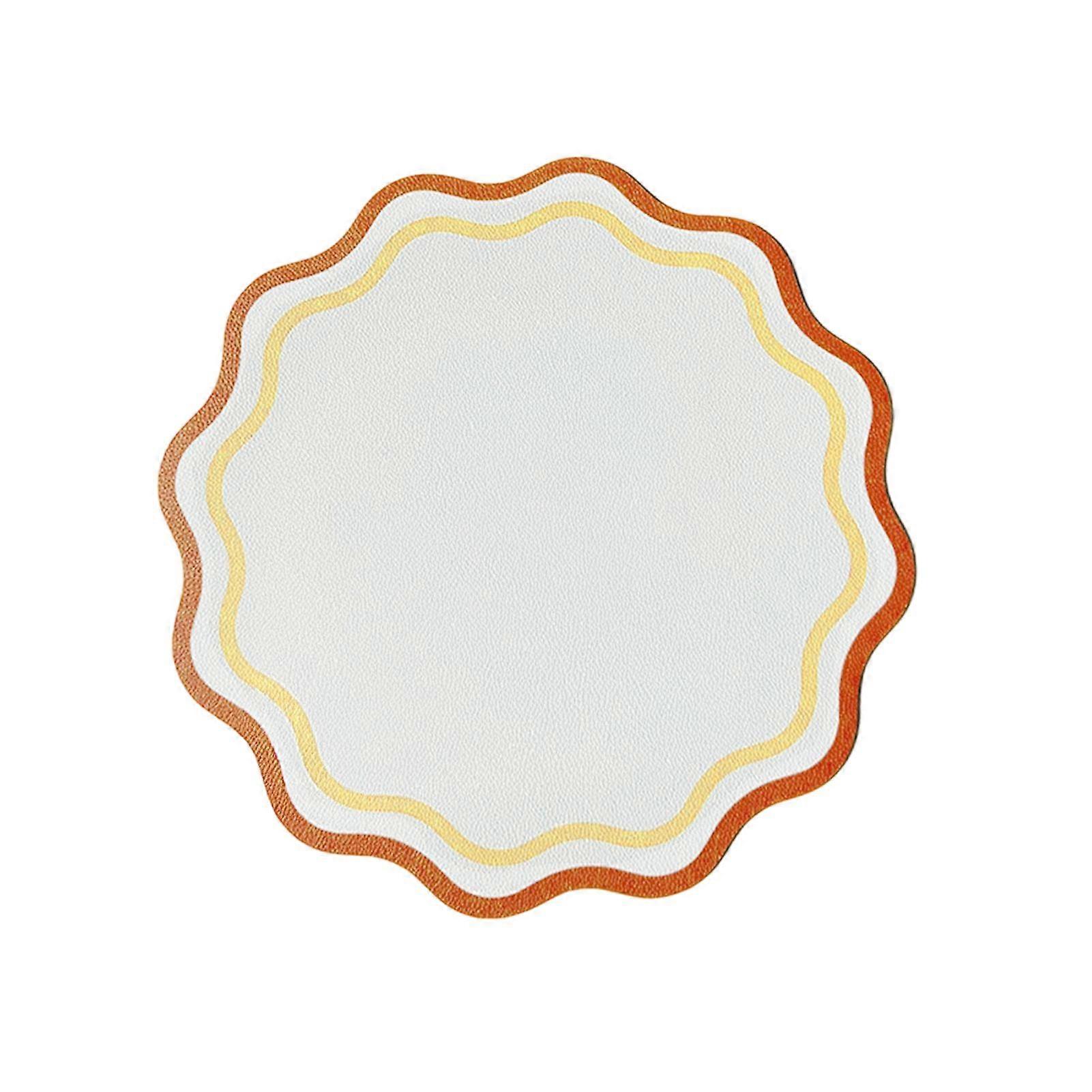 Jikaixiang Faux Leather Scalloped Placemat Heat-Resistant Non-slip Heat Insulation Waterproof Dining Table Protection Decoration Pad Kitchen Supplies