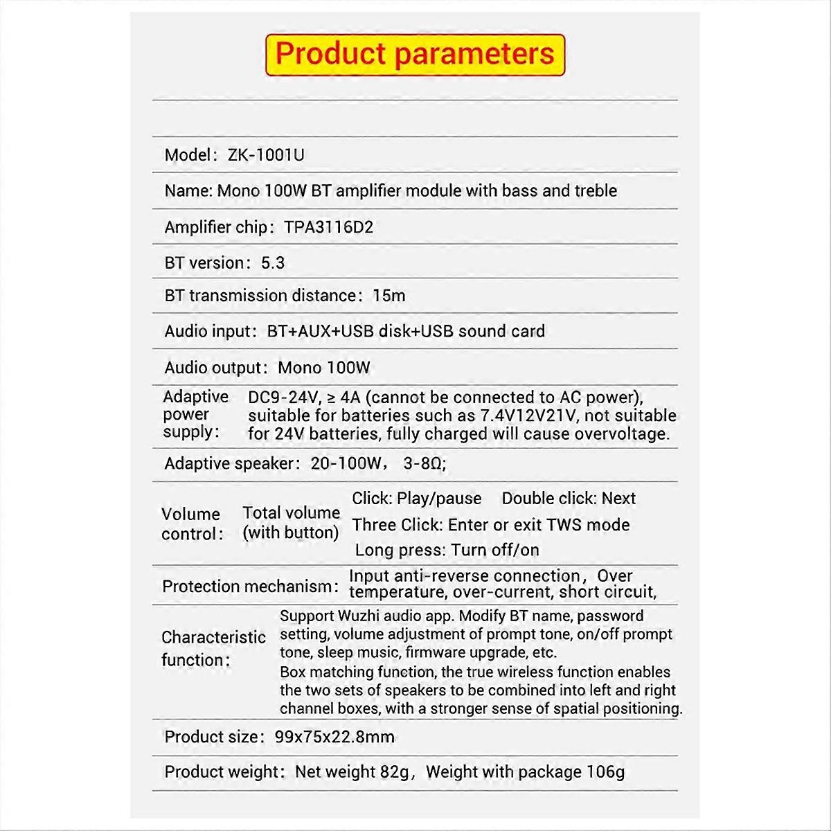 -1001U with Boost Mono 100W Bluetooth Amplifier Board