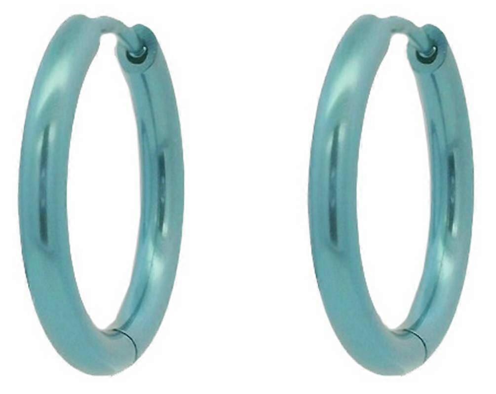 Ti2 Titanium Medium Round Hinged Hoop Earrings - Light Blue