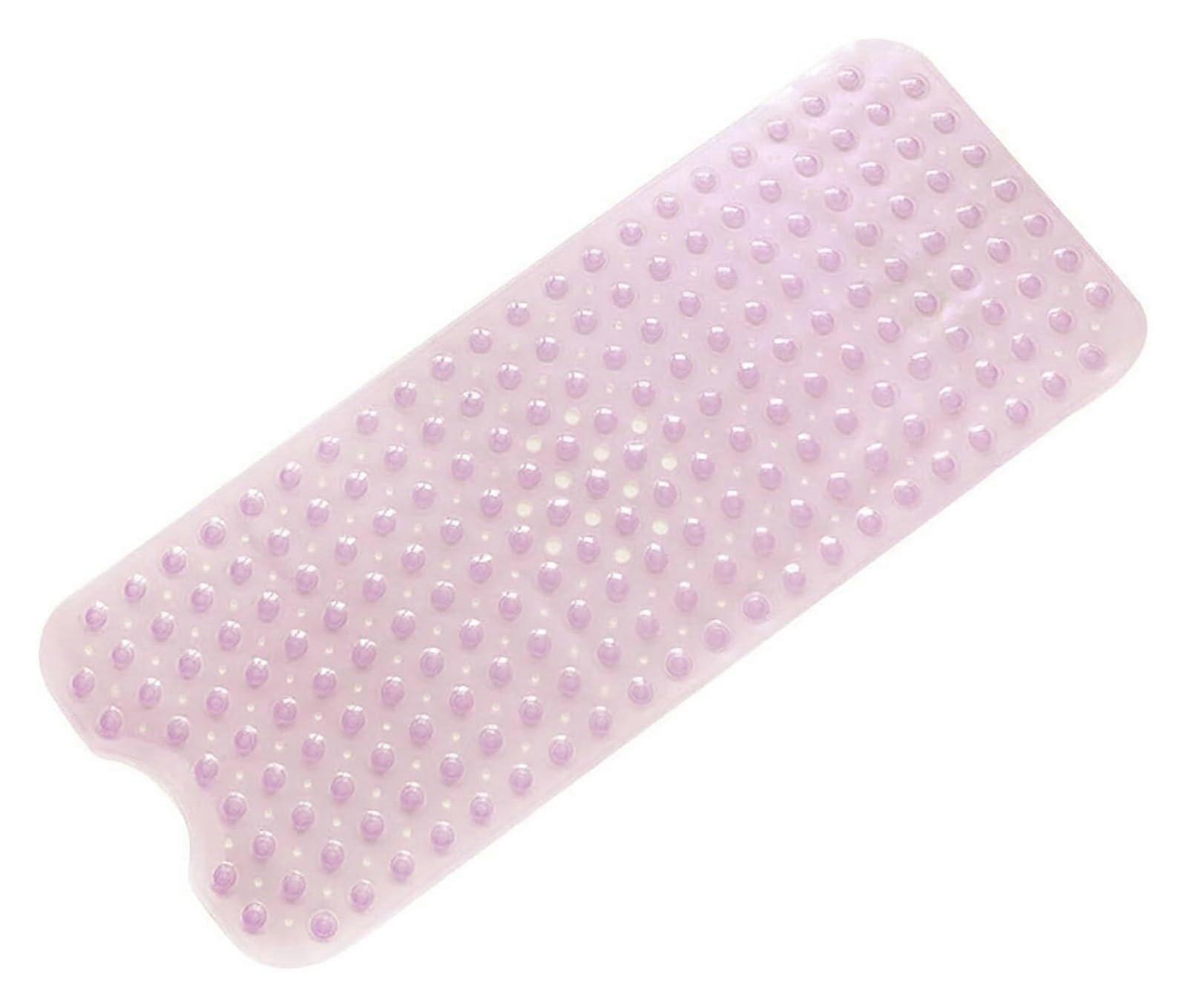 Shower Mat Non Slip 40x100cm Transparent Pink Drain Holes Soft Textured Easy Clean Inside Shower Wet Areas
