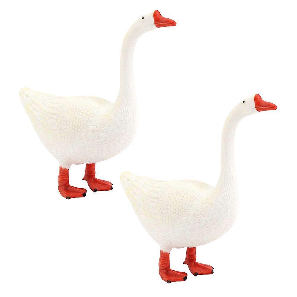 White Plastic Mini Goose Figurines for Home Table Decoration 2Pcs