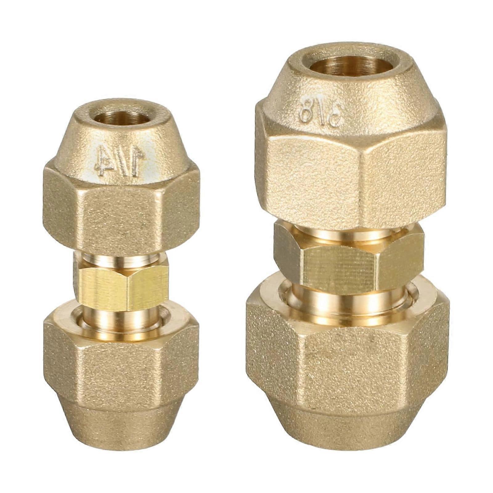 2Pcs Brass Pipe Fitting Connector Coupler 3/8Inch and 1/4Inch Double Nipple Air Conditioning Fitting Tool Part Enduring Multicolor