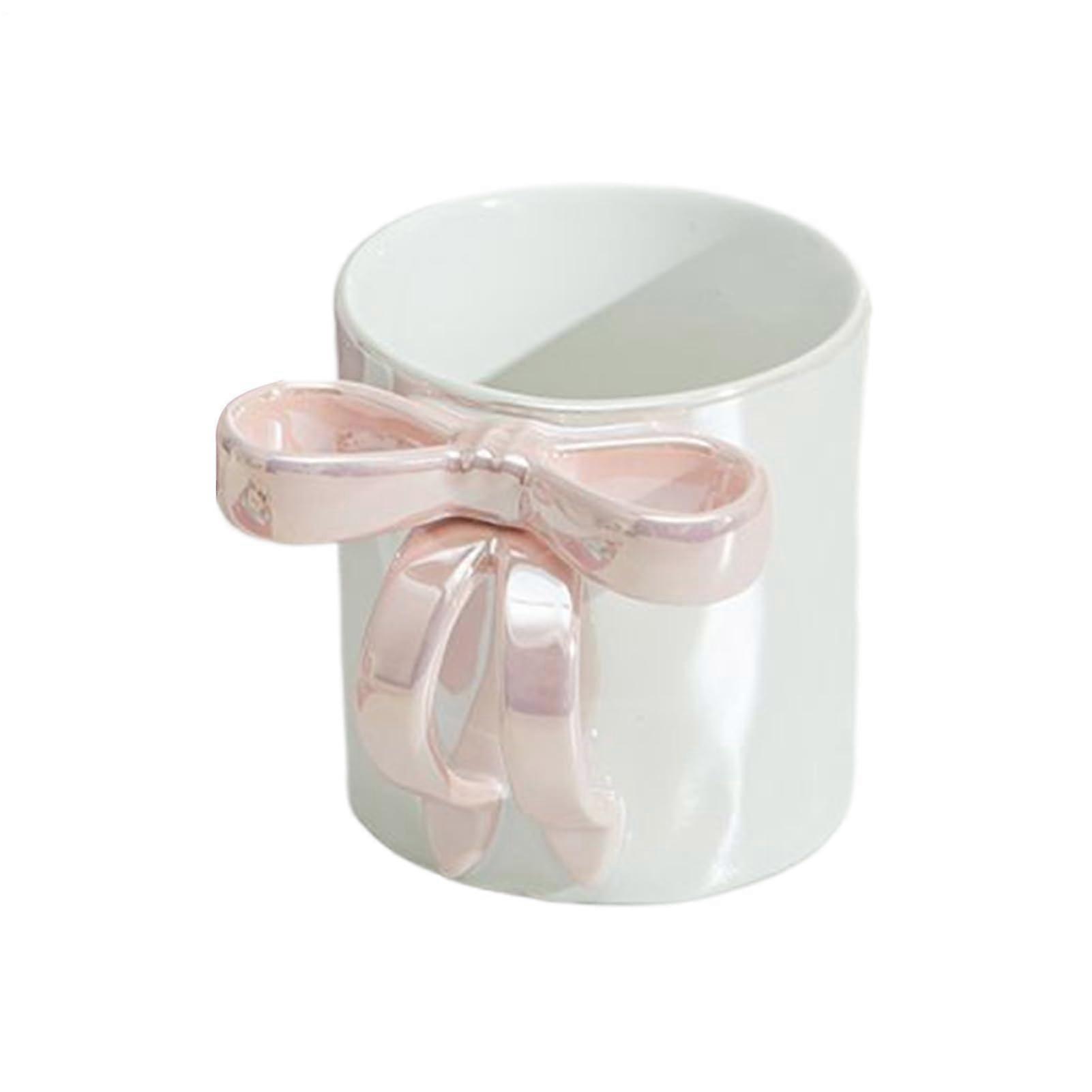 Coffee Mug with Bow Handle, Large Capacity Ceramic Cup for Latte, Tea, Orange Juice, Pink