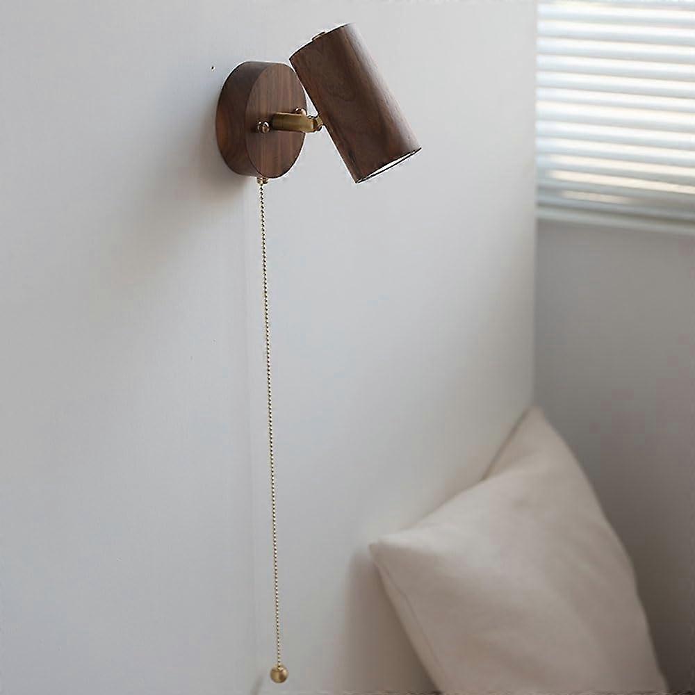 Wall Sconce 350 Degree Rotatable Walnut Wood E27 Socket Adjustable Wooden Wall Lamp