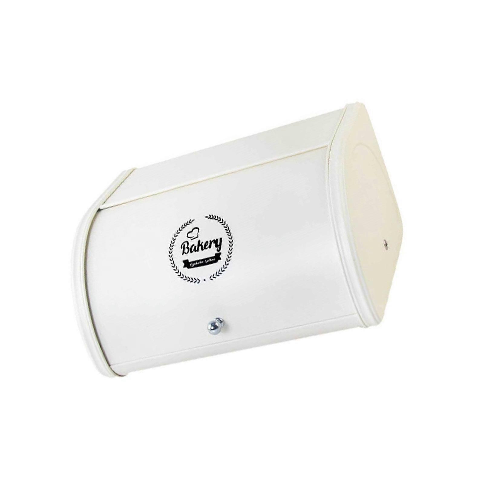 Rustics Iron Bread Bin Roll Top Closure Spacious Bakery Organizers Retro Styles Countertop Storage for Baked Goods  White