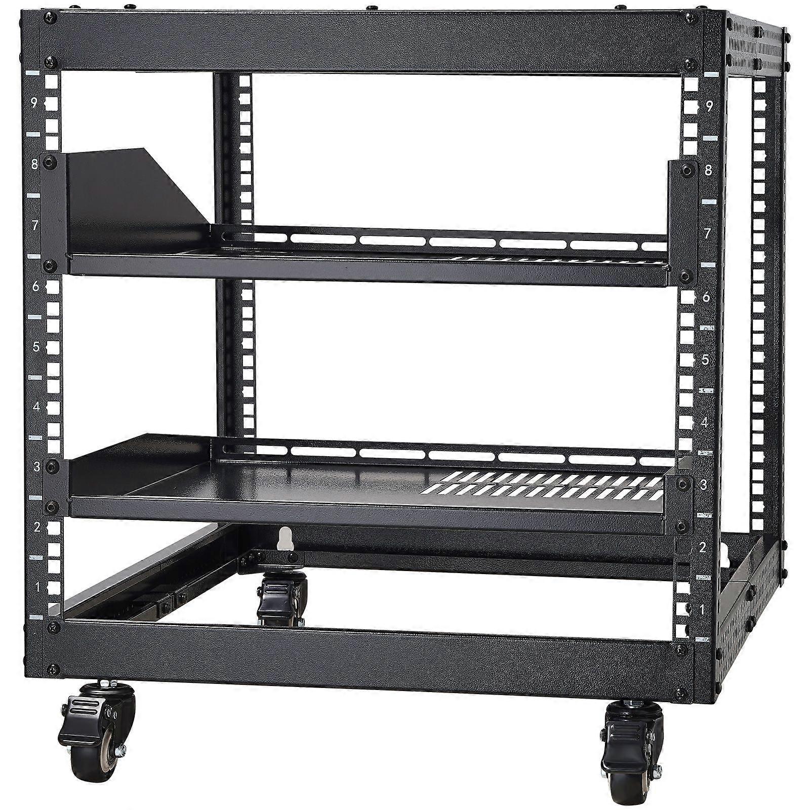 9U Open Frame Server-Rack, 23''-40'' verstellbare Tiefe, freistehendes oder wandmontierbares Netzwerk-Server-Rack mit 360° Rollen, Heavy Duty 4 Pfosten