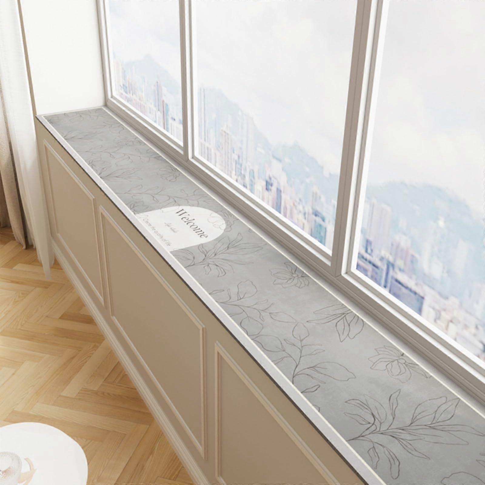 Waterproof Window Sill Cushion with Floral Print, NonSlip, Custom Fit for Bay & Balcony (Blossom Grey, 39'x6')