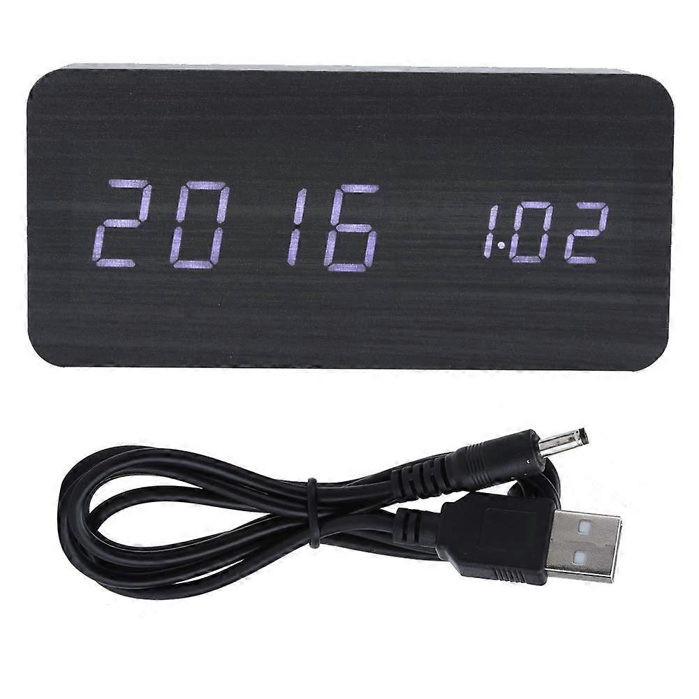 Wooden LED Digital Alarm Clock with Voice Control, Temperature and Date Display, Auto Brightness