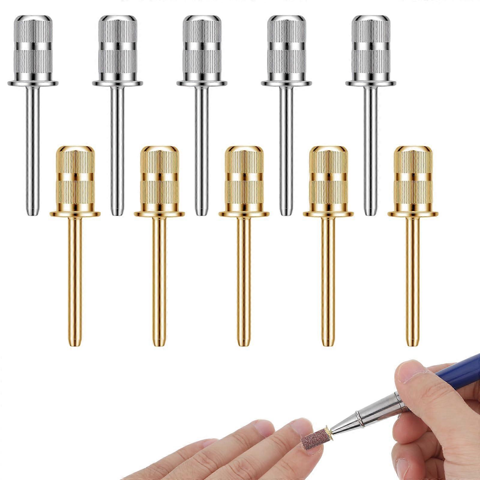 10 Pcs 3/32 Inch Nail Drill Bits Set with Mandrels and Sanding Bands for Electric Nail File