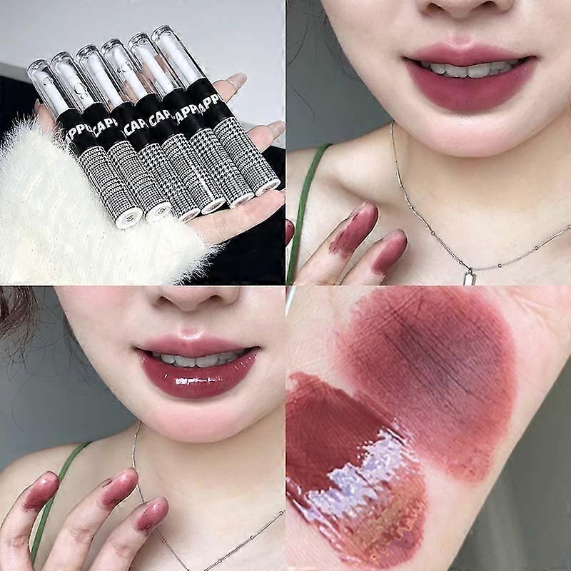 Cappuvini Houndstooth Multi-Effect Raincoat Lip Gloss, Glossy Glass, Dusty Dark Matte Soft Matte Lip Color/Lipstick