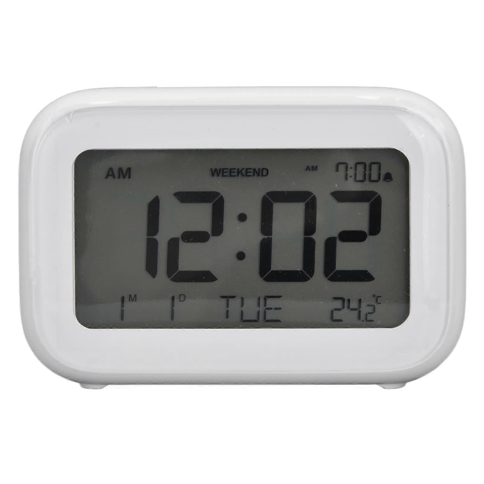 Mini Digital Alarm Clock with Temperature Display, Adjustable Volume, Snooze, 12/24H, White