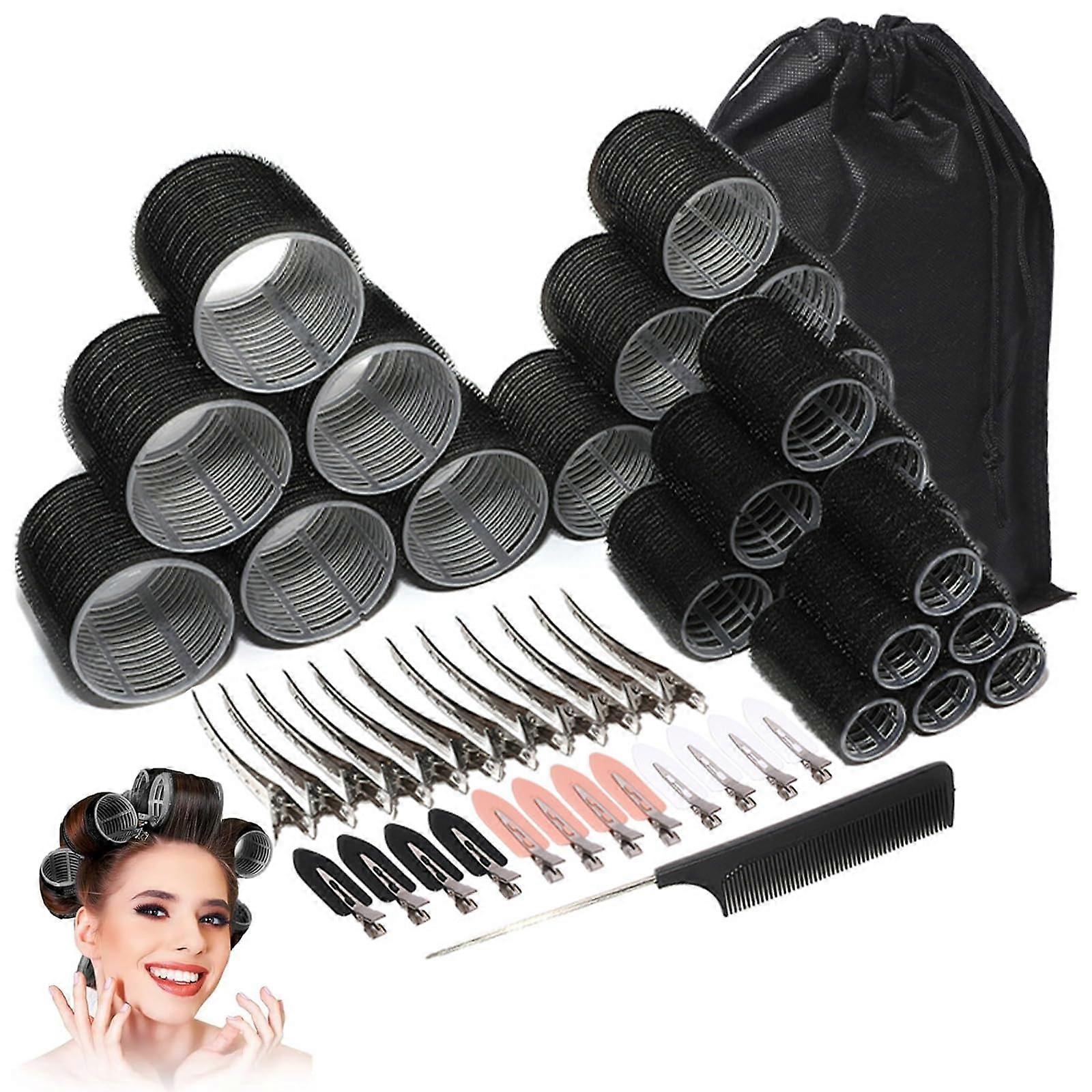 50PCS Hair Rollers Set with Clips, 4 Sizes Heatless Curlers for Volume and Waves with Bag